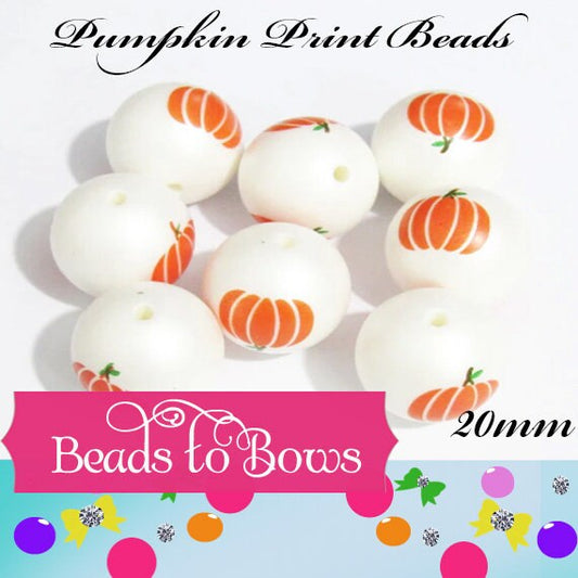 NEW 20mm Pumpkin Printed Beads, Bubblegum Pumpkin Print  Bead - Halloween Pumpkin Beads, Chunky Bead Supply