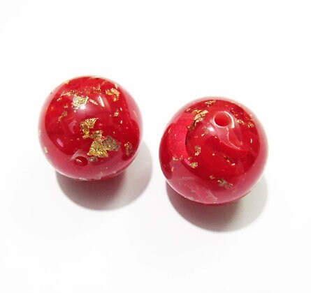 NEW 20mm Gold Foil In Red Resin BUbblegum Beads, Red Foil Bubblegum Beads, Chunky Foil Bead, Chunky Bubblegum Gold  In Red Bead Supply