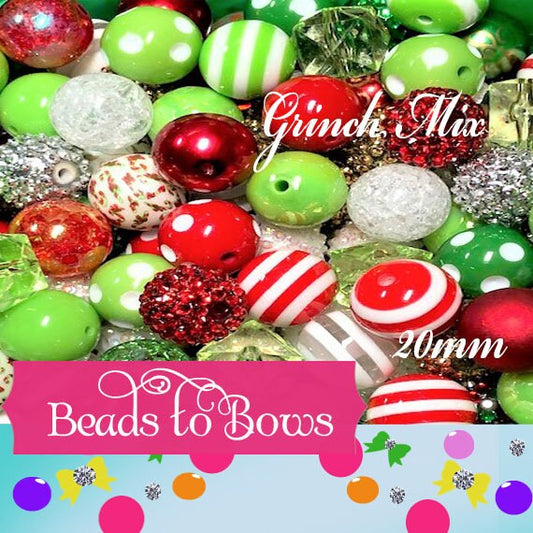 12 or 24Ct. 20mm Grinch Bubblegum Bead Mix, Assorted Bubblegum Beads, Beadable Pen Mix, Acrylic Beads, Bubblegum Beads, Round Bubblegum Bead