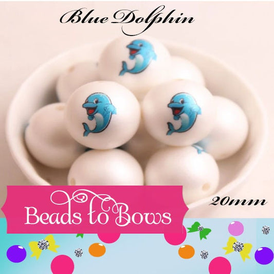 NEW 20mm Baby Dolphin Printed On Matte White Beads, Printed Dolphin On Bubblegum Beads, Adorable Dolphin  Printed On Beads