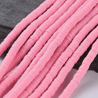 8mm Flamingo Pink Heishi Bead Strands, Flat Round Polymer Clay Beads, Disc Heishi Beads, LIght Weight, Hawiian Earring Beads, Bracelets