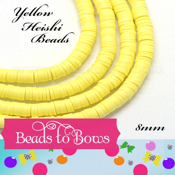 8mm Yellow Heishi Bead Strands, Flat Round Polymer Clay Beads, Disc Heishi Beads, LIght Weight, Hawiian Earring Beads, Bracelets