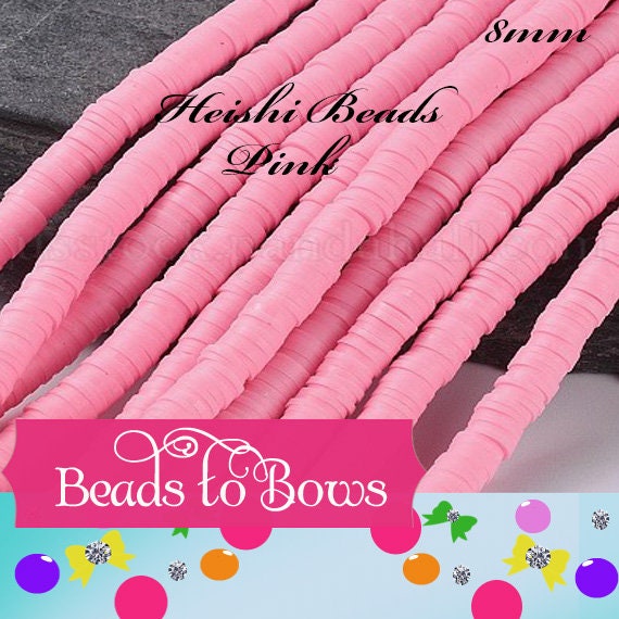 8mm Pink Heishi Bead Strands, Flat Round Polymer Clay Beads, Disc Heishi Beads, LIght Weight, Hawiian Earring Beads, Bracelets