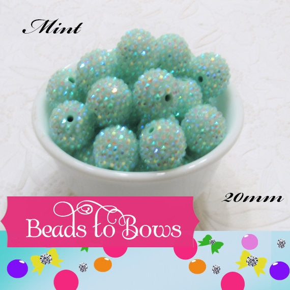 20mm Mint AB Rhinestone Bubblegum Beads, Rhinestone Beads, Gumball Beads, Jewelry Supply Beads