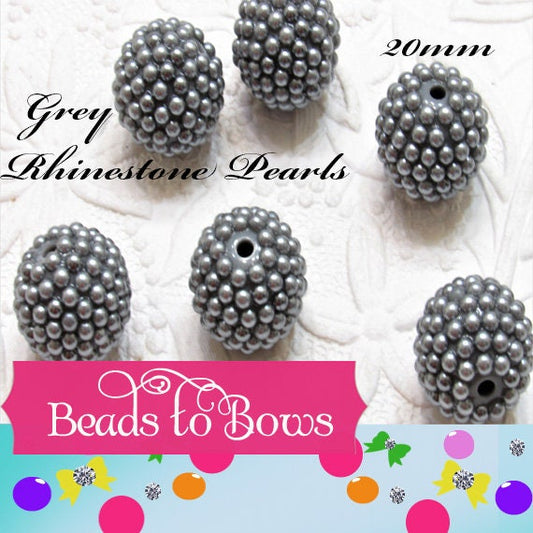 NEW 20mm Chunky Grey Pearl Berry Beads, Bubblegum Bumpy Beads, Pearl Rhinestone Beads, Chunky Bumpy Pearl Beads, Bead Supply