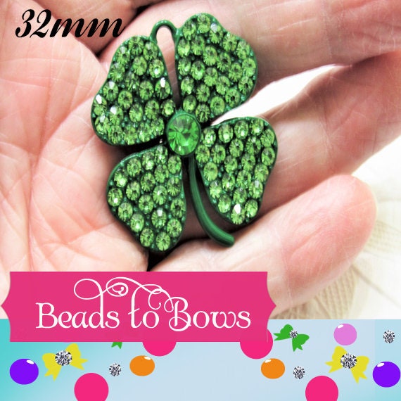 Sale now 2.88 32mm Green Shamrocks Pendants, Bubblegum Pendant, Rhinestone St. Patricks Day Pendant , Chunky Necklace Pendant