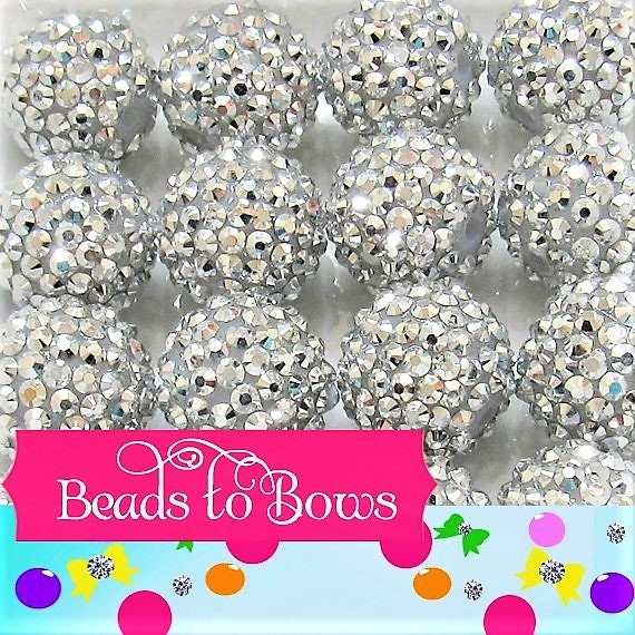 20mm Silver Rhinestone Bubblegum Beads, Silver Rhinestone Chunky Bubblegum Beads,  Chunky Necklace Beads, Rhinestone Chunky Supply Beads