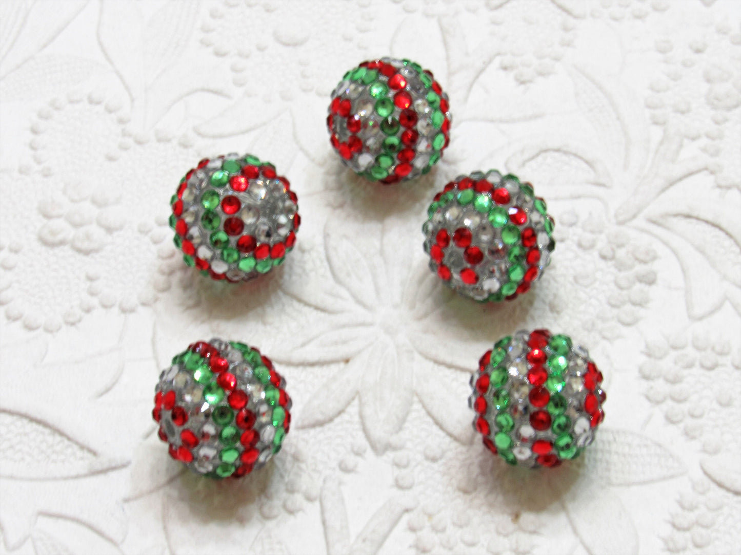 20mm Red, Green, Silver, Bubblegum Striped Rhinestone Beads, Christmas Beads, Chunky Gumball Beads, Bubblegum Necklace Bead Supply,