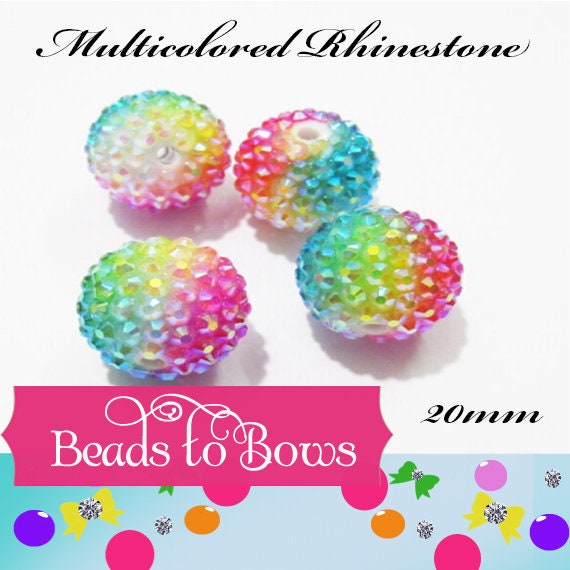 20mm Multicolored Rhinestone Beads, Bubblegum Multicolored Beads, Beadable Pen Beads, use alone as earrings or add to a beaded pen.