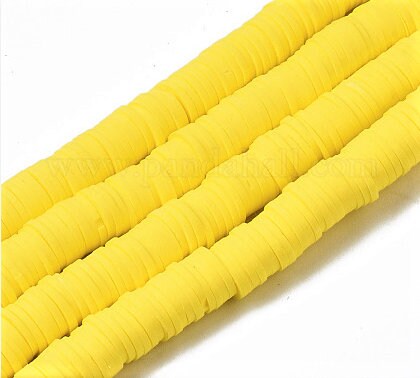 8mm Bright Yellow Heishi Bead Strands, Flat Round Polymer Clay Beads, Disc Heishi Beads, LIght Weight, Hawiian Earring Beads, Bracelets