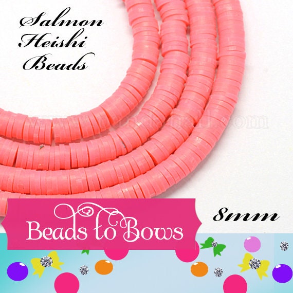 8mm Salmon Heishi Bead Strands, Flat Round Polymer Clay Beads, Disc Heishi Beads, LIght Weight, Hawiian Earring Beads, Bracelets