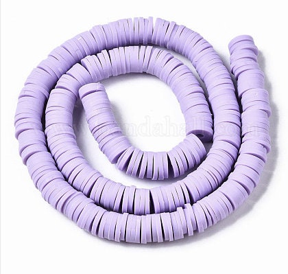 8mm Lilac Heishi Bead Strands, Flat Round Polymer Clay Beads, Disc Heishi Beads, LIght Weight, Hawiian Earring Beads, Bracelets