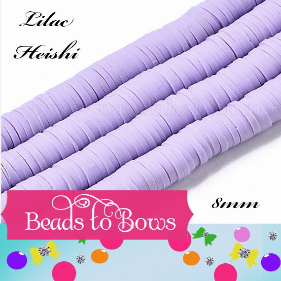 8mm Lilac Heishi Bead Strands, Flat Round Polymer Clay Beads, Disc Heishi Beads, LIght Weight, Hawiian Earring Beads, Bracelets