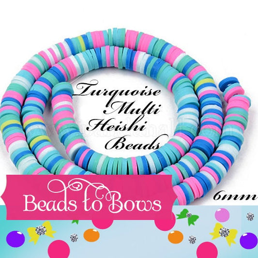 Sale 6mm Turquoise Multi Heishi Bead Strands, Flat Round Polymer Clay Beads, 290 to 320 Disc Heishi Beads, LIght Weight, Bracelets