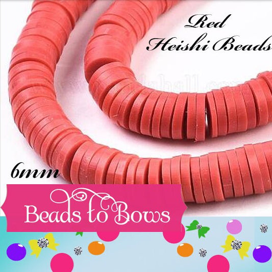 Sale 6mm Red Heishi Bead Strands, Flat Round Polymer Clay Beads, 380 to 400 Disc Heishi Beads, LIght Weight,Earring Beads, Bracelets