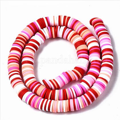 8mm Red Pink Multi Heishi Bead Strands, Flat Round Polymer Clay Beads, Disc Heishi Beads, LIght Weight, Hawiian Earring Beads, Bracelets