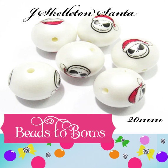 NEW 20mm J Skellington Santa Face Bubblegum Beads, Bubblegum Christmas Santa Bead, Chunky Bead Supply