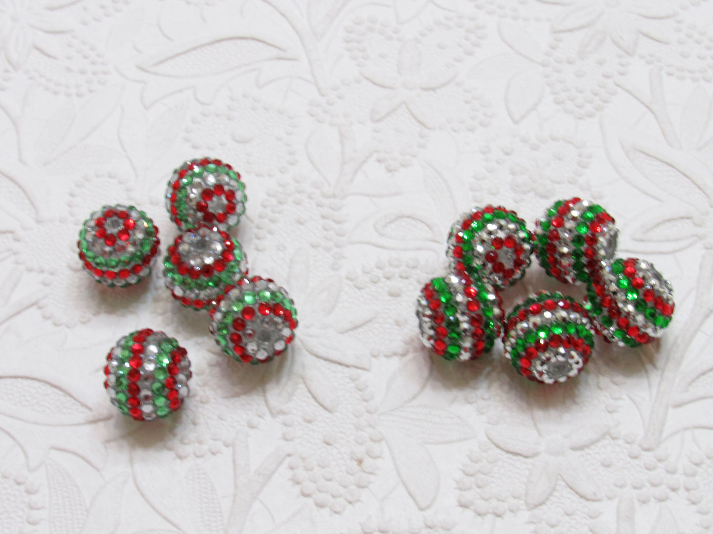 20mm Red, Green, Silver, Bubblegum Striped Rhinestone Beads, Christmas Beads, Chunky Gumball Beads, Bubblegum Necklace Bead Supply,