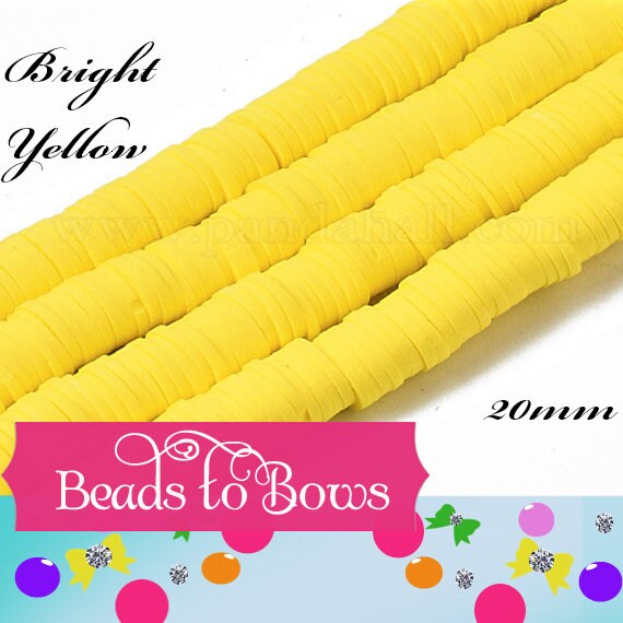 8mm Bright Yellow Heishi Bead Strands, Flat Round Polymer Clay Beads, Disc Heishi Beads, LIght Weight, Hawiian Earring Beads, Bracelets