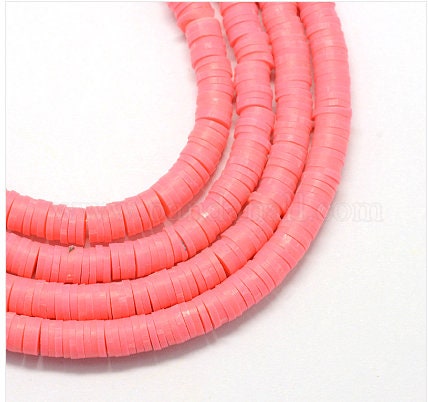 8mm Salmon Heishi Bead Strands, Flat Round Polymer Clay Beads, Disc Heishi Beads, LIght Weight, Hawiian Earring Beads, Bracelets