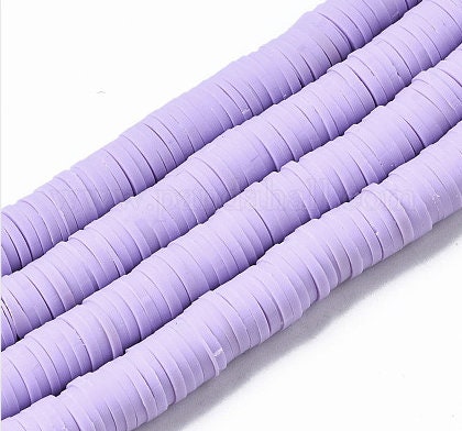 8mm Lilac Heishi Bead Strands, Flat Round Polymer Clay Beads, Disc Heishi Beads, LIght Weight, Hawiian Earring Beads, Bracelets