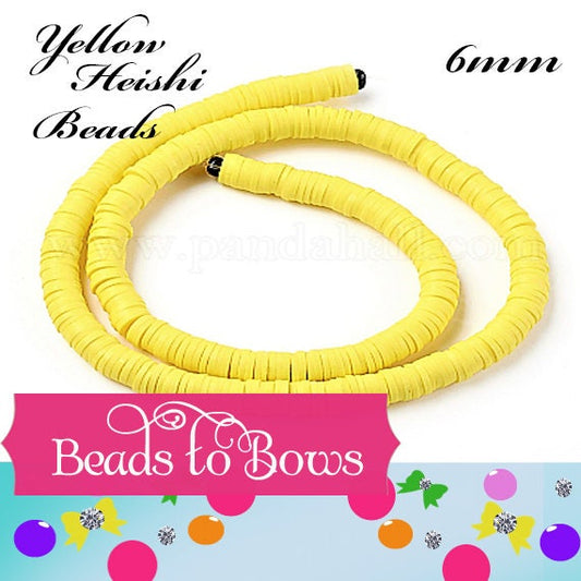 Sale 6mm Yellow Heishi Bead Strands, 380 to 400 Flat Round Polymer Clay Beads, Disc Heishi Beads, LIght Weight, Earring Beads, Bracelets