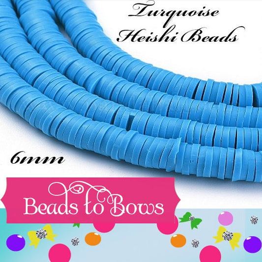 Sale 6mm Turquoise Heishi Bead Strands, Flat Round Polymer Clay Beads, 380 to 400 Disc Heishi Beads, Light Weight, Bracelets