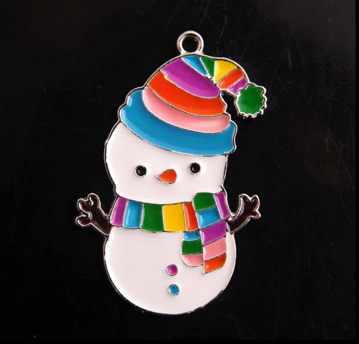 New 2 inch Enamel Snowman Inspired Pendant, Christmas Pendant, Bubblegum Necklace Pendant, Gumball Pendant, Chunky Necklace Supply