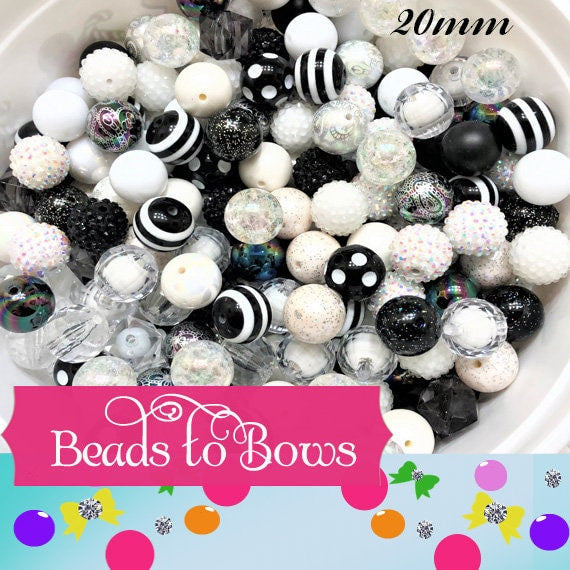 12 or 24 Ct. 20mm Black and White Bubblegum  Beads, Beadable Pen Beads, Acrylic Beads, Bubblegum Beads, Round Bubblegum Bead, Acrylic Beads