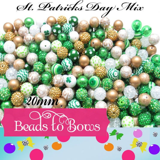 20mm St. Patricks Day Bead Mix, Green Gold White St Patricks Day Beads,  Acrylic Bubble Gum Beads, Round Bubblegum Beads Gumball Beads 20mm