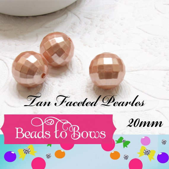 20mm Faceted Tan Acrylic Imitation Pearl, Round Chunky Beads, Faceted Bubblegum Beads, Chunky Gumball Bead,