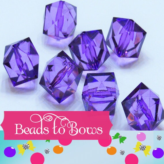 10ct. Purple 20mm Faceted Ice Cube Beads, Chunky Ice Cube Bead, Bubblegum Bead, Square Transparent Beads, Chunky Necklace  Beadct.