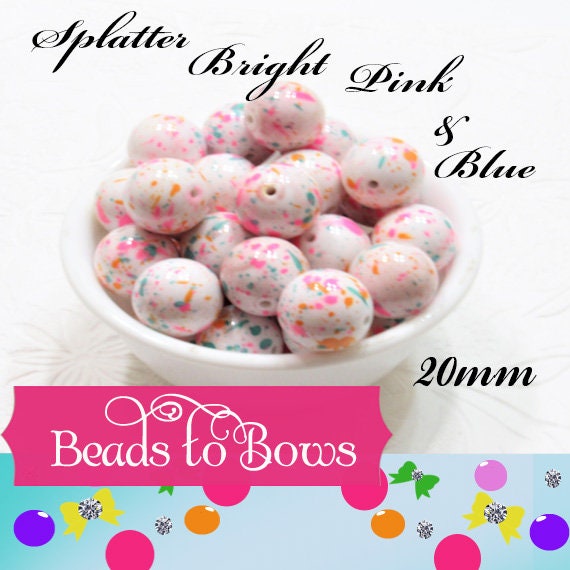 New 20mm Splatter Beads, Bright Pink, Blue and Yellow Bubblegum Beads, Splatter Beads, Bubblegum Necklace Beads,