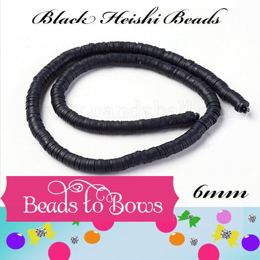 Sale 6mm Black Heishi Bead Strands, 380 to 400 Flat Round Polymer Clay Beads, Disc Heishi Beads, LIght Weight, Bracelets