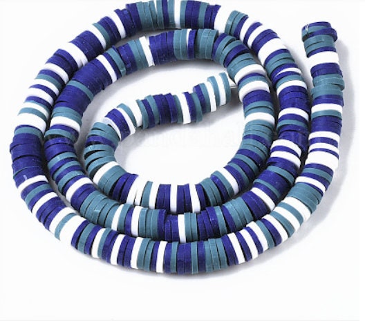 6mm Blue Multi Heishi Bead Strands, Flat Round Polymer Clay Beads, 314~345pcs/strand, Disc Heishi Beads, Light Weight, Bracelets