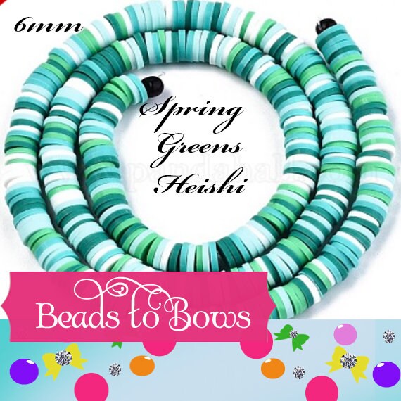 6mm Spring Greens Multi Heishi Bead Strands, Flat Round Polymer Clay Beads, 314~345pcs/strand, Disc Heishi Beads, Light Weight, Bracelets