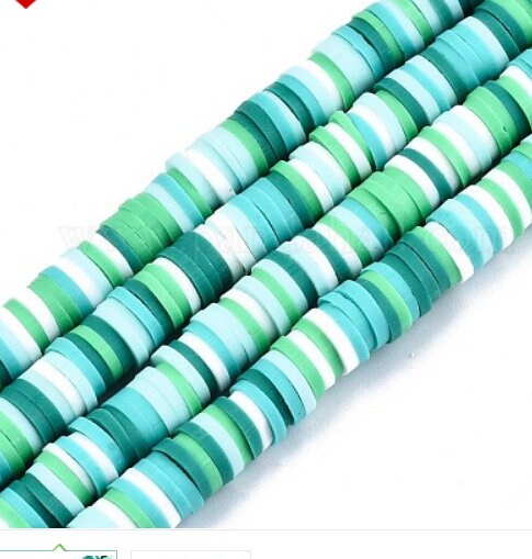 6mm Spring Greens Multi Heishi Bead Strands, Flat Round Polymer Clay Beads, 314~345pcs/strand, Disc Heishi Beads, Light Weight, Bracelets