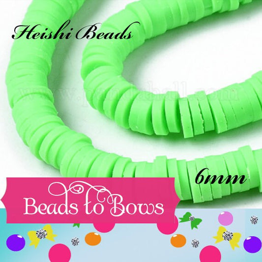 Sale 6mm lime Heishi Bead Strands, Flat Round Polymer Clay Beads, 380 to 400 Disc Heishi Beads, Light Weight, Bracelets