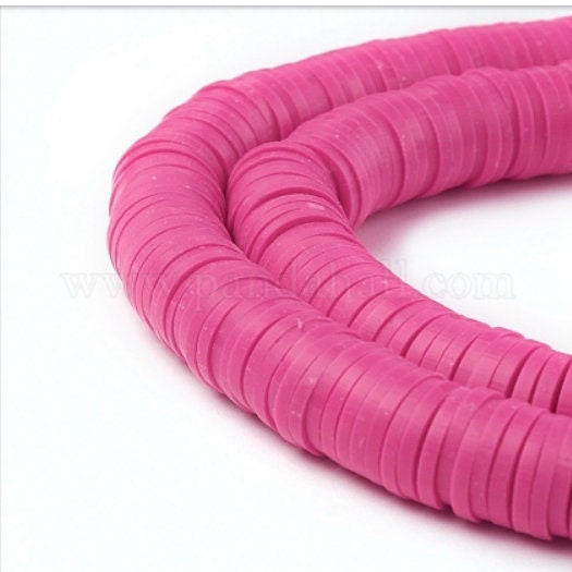 Sale 8mm Hot Pink Heishi Bead Strands, Flat Round Polymer Clay Beads, 380 to 400 Disc Heishi Beads, Light Weight, Bracelets