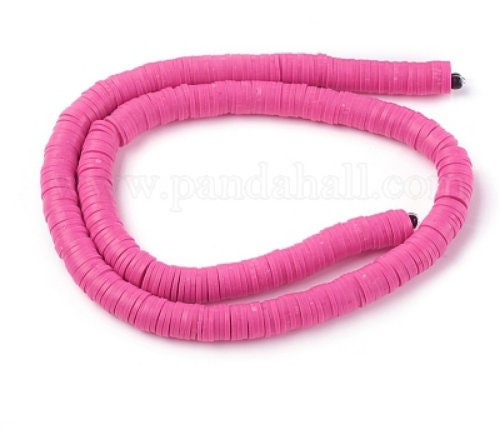 Sale 8mm Hot Pink Heishi Bead Strands, Flat Round Polymer Clay Beads, 380 to 400 Disc Heishi Beads, Light Weight, Bracelets