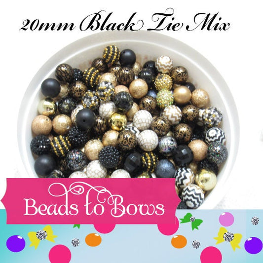 12 or 24Ct. 20mm White Gold And Black Bubblegum Bead Mix, Beadable Pen Mix, Acrylic Gold  Black & White Acrylic Beads,