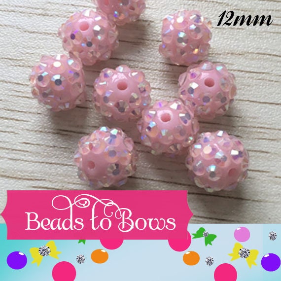 12mm AB Pastel Pink Rhinestone Beads, Chunky Bubblegum AB  Resin Beads, Gumball Beads, Rhinestone Beads, 12mm Chunky Necklace Supply Beads