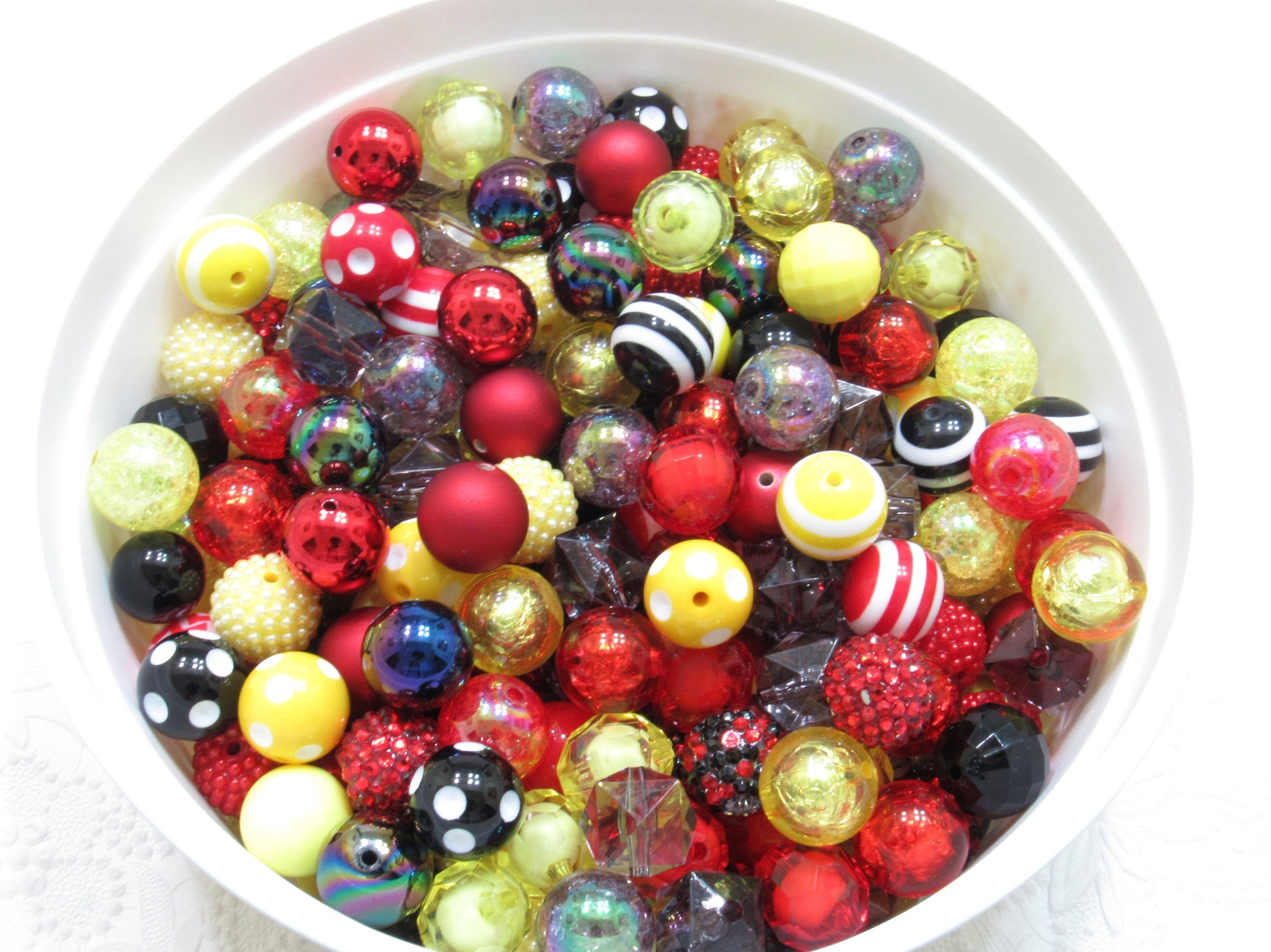 12 or 24 Ct. 20mm Red Black and Yellow Mouse Mix Bubblegum Beads, Beadable Pen Beads, Mouse Beads, Bubblegum Beads, Round Bubblegum Bead