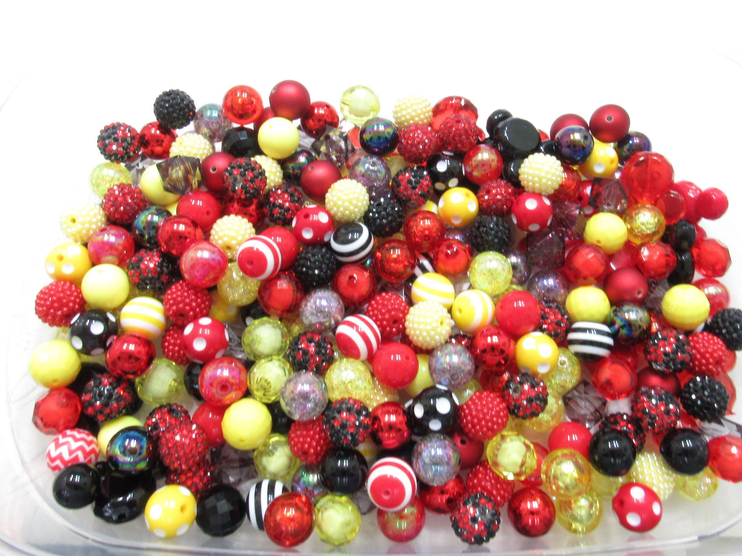 12 or 24 Ct. 20mm Red Black and Yellow Mouse Mix Bubblegum Beads, Beadable Pen Beads, Mouse Beads, Bubblegum Beads, Round Bubblegum Bead