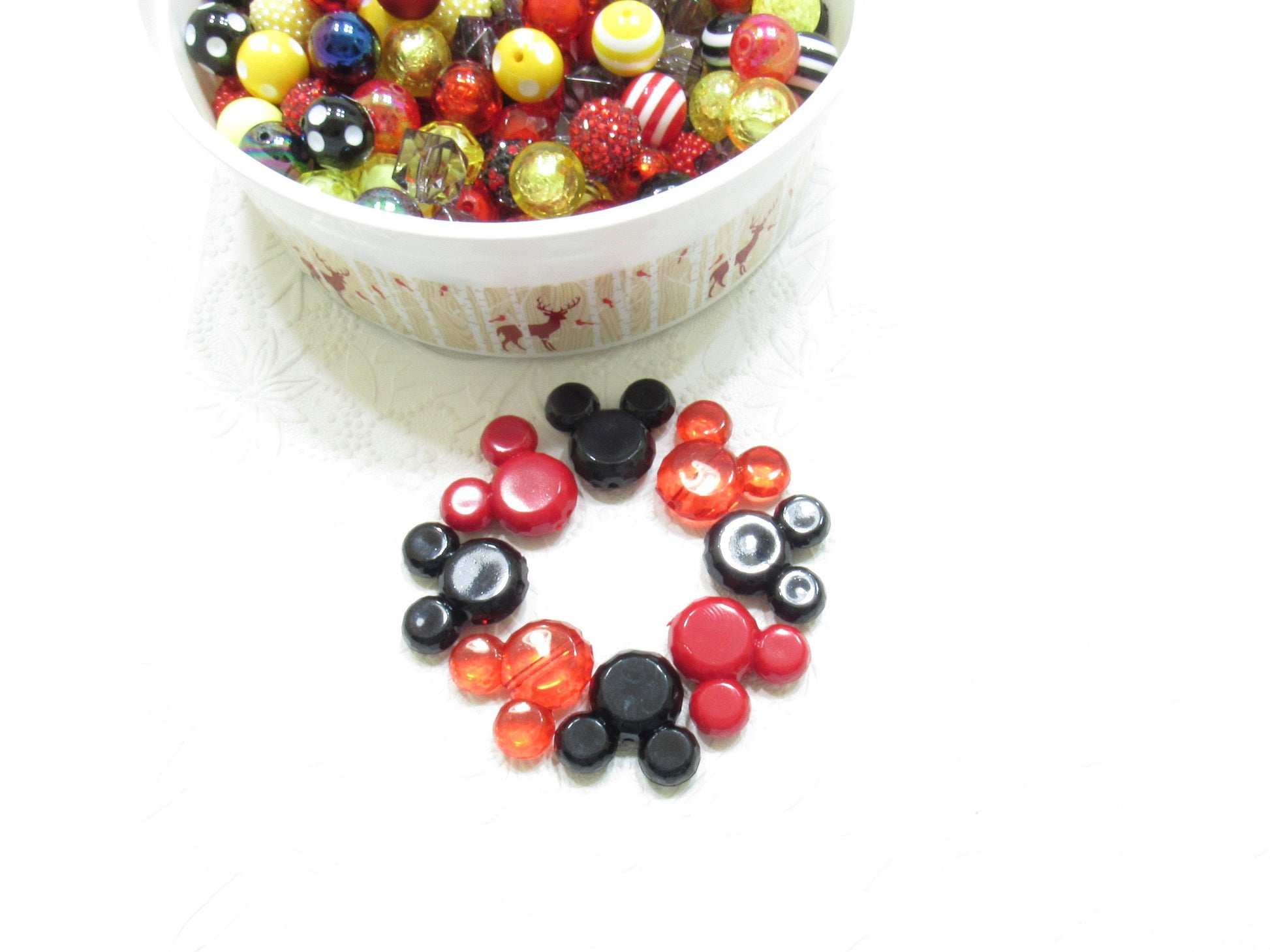 12 or 24 Ct. 20mm Red Black and Yellow Mouse Mix Bubblegum Beads, Beadable Pen Beads, Mouse Beads, Bubblegum Beads, Round Bubblegum Bead