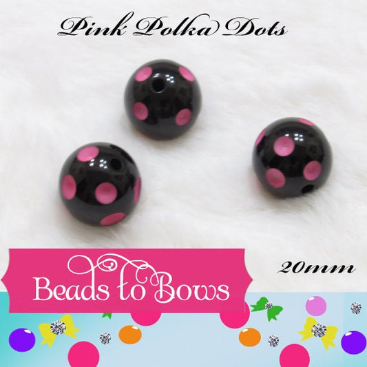 20mm Pink Polka Dot Beads, Round Bubblegum Beads, Polka Dot Beads, Acrylic Dotted Beads, Gumball Polka Dot Beads, Chunky Bead Supply