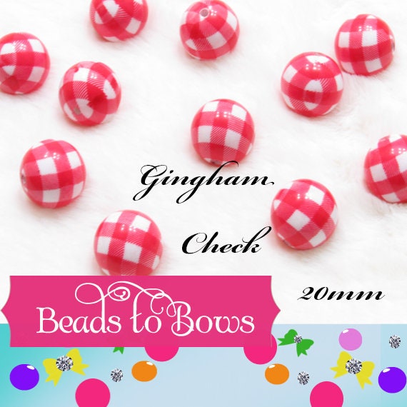 NEW 20mm Red and White Checked Bubblegum Beads, Gingham Checked Bubblegum Beads, Buffalo Plaid Beads, Round Acrylic Beads, Bubblegum Bead,