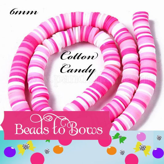 Sale 6mm Heishi Bead Pink Cotton Candy Strands, Flat Round Polymer Clay Beads, 380 to 400 Disc Heishi Beads, Light Weight, Bracelets