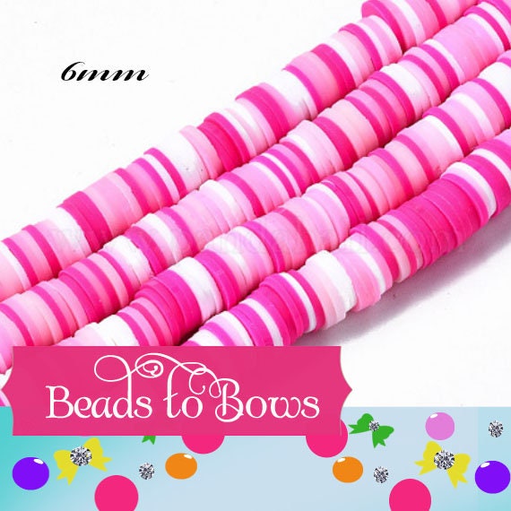 Hot Pink/Pink Polymer Clay Flat Disc Bead Bracelet