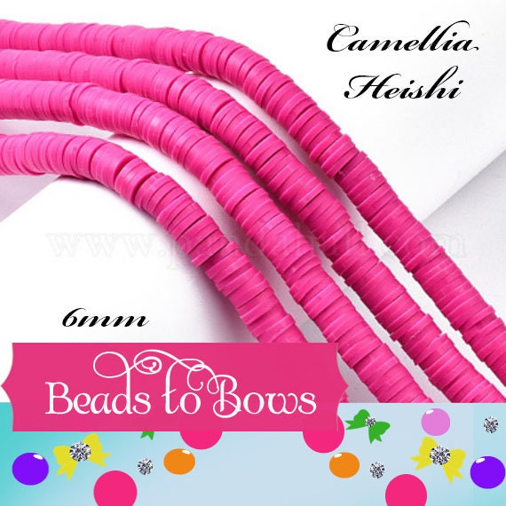 6mm Heishi Bead Cameilli Rose Strands, Flat Round Polymer Clay Beads, 380 to 400 Disc Heishi Beads, Light Weight, Bracelets